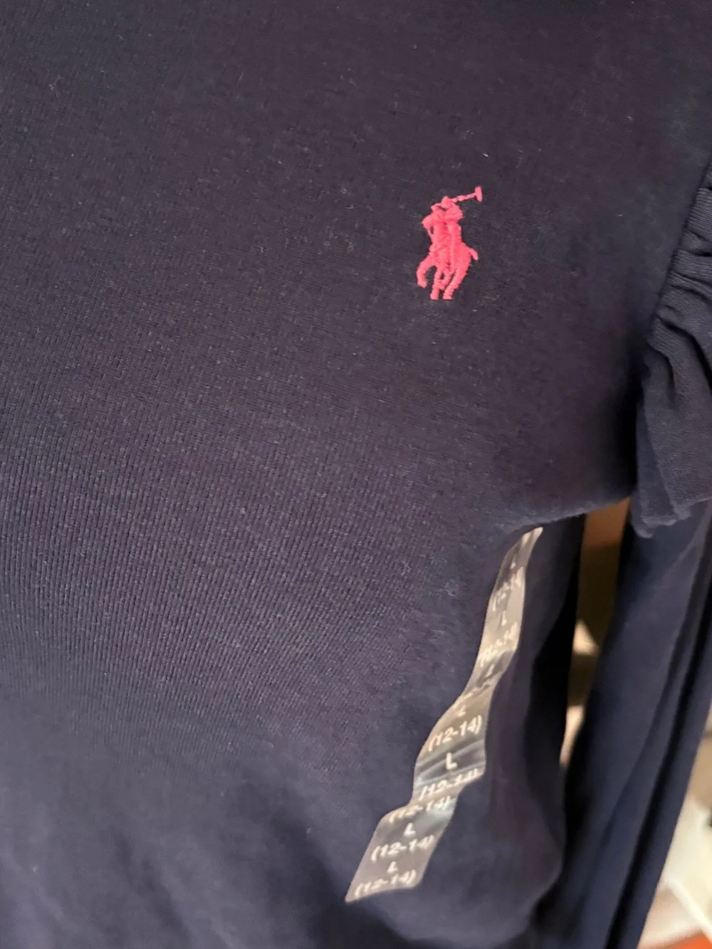 Ralph Lauren Navy Long Sleeve Tee with Pink Polo Pony